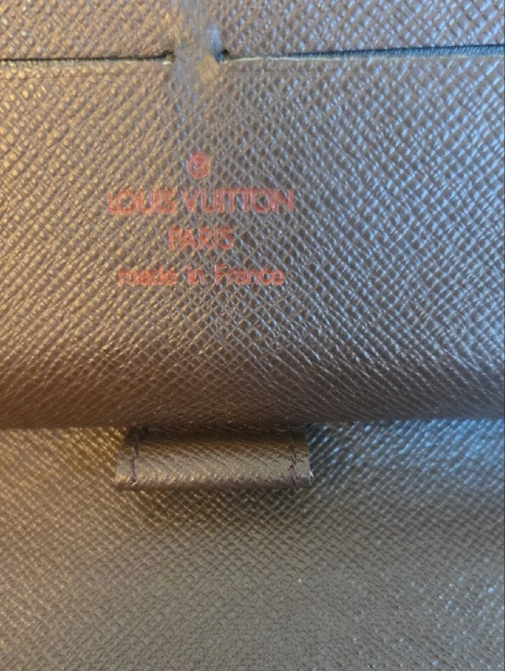 Louis Vuitton Brown Textured Leather Wallet Organazer with Red Logo Stamp